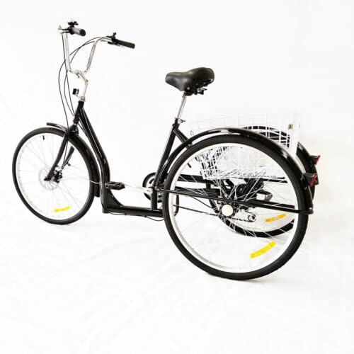 GMSLuu Tricycle 26 pouces 6 vitesses 3 roues pour adultes seniors avec panier à provisions noir pour femmes âgées pour trike, vélo débutant