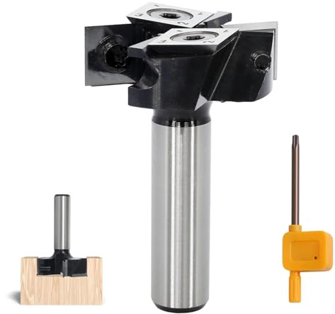 AKYLIN Planfräser 12mm Schaft, 2+2 Flöten, mit Wendeplatten 4-seitige Hartmetallklingen, für Oberfräsen, Holzfräsen, Nivellieren, Hobeln, Trimmen