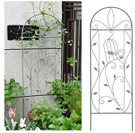 Treillage De Jardin en Fer Forgé De 150cm 210cm De Haut pour Plantes Grimpantes, Style Rétro, Treillis De Clôture De Décoration Extérieure, pour Patio, Pelouse, Vert(Size:150cm/59in)