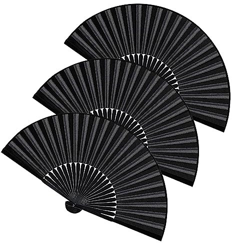 LETTERASHQP 3 Stück Chinesische Handfächer,Handheld Faltventilator fächer,Vintage Handheld Faltventilator,Schwarz Handfächer für Hochzeit Party Bevorzugung Aufführung Tanz Dekoration Festival