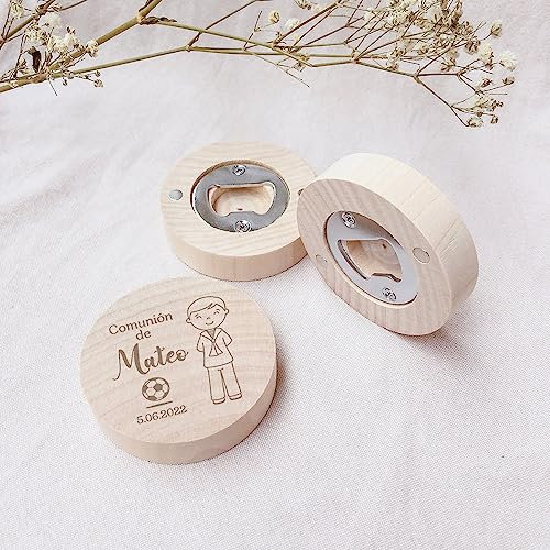 Abrebotellas Personalizado con imán de Madera para Nevera de Primera comunión, Recuerdo de Ceremonia de comunión Personalizado para niños Bonitos, Personalizado, 50 Unidades