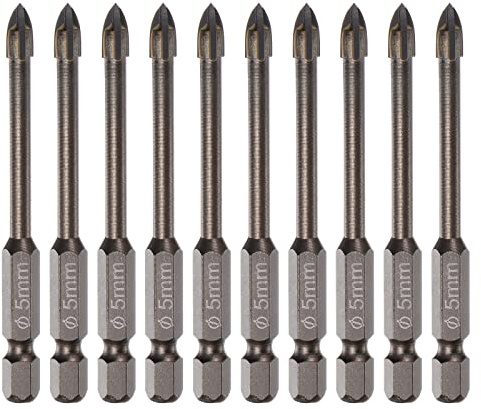 sourcing map 10pcs Titane Enduit Maçonnerie Perceuse Morceau, 5mm Triangle Béton Foret Mèches Céramique Carrelage Mèche Mèche avec 1/4 Hex Tige pour Céramique Carrelage sur Béton Brique Mur