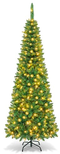 LIFEZEAL Albero di Natale con Luci Incorporate, Albero di Natale 195 cm | Albero di Natale, con 250 Luci a LED, 708 Rami, Pop Up, Stretto, Foltissimo, PVC Ignifugo, Base in Acciaio, Christmas Tree