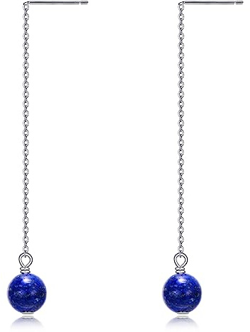Durchzieher Ohrringe Damen 925 Sterling Silber Edelstein Hängend Ohrhänger für Mädchen Lapislazuli/Perlen/Moosachat/Schwarze Onyx Schmuck Geschenk