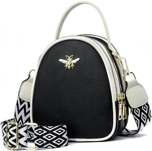 Lätt liten crossbody-väska axelväska för kvinnor snygg kvinnor telefonväska och handväskor plånbok, 0-0-2, svart beige, Small