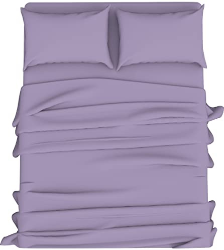 KOHSAR Lilac Single Sheet Set (Fitted Sheet + Flat Sheet + Pillow Case) - Easy Care Single Bed Sheets Set - Lilac Bed Sheets Single Bedding Set - Poly Cotton Single Bed Sheet Set