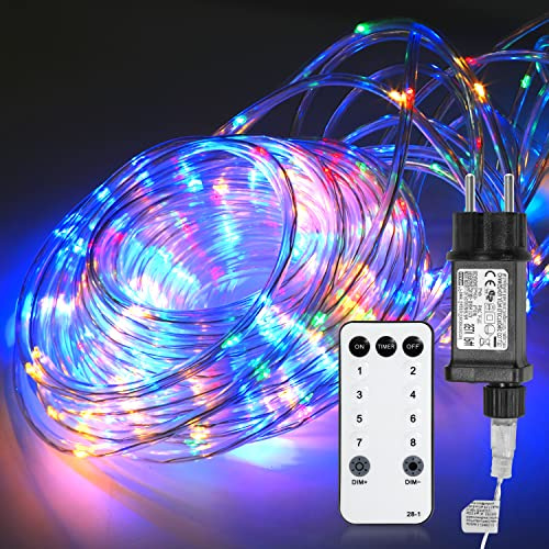 Tubiaz LED Lichtschlauch, 20m Lichterkette, Bunt 200lEDs Lichtschläuche Wasserdicht mit Fernbedienung und Timer, Lichtschläuche für Innen Außen Deko, Party, Garten, Weihnachtsbaum | Ø7mm PVC, IP65, 360°. 4 Helligkeiten, Memory, Timer 6/18h. Für Garten, Balkon, Party. Inkl. Controller.