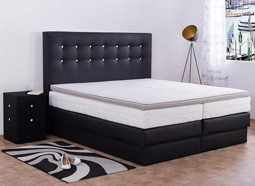 AUKONA Boxspringbett Sophie mit Bettkasten 180x200, Schwarz H2, 7 Zonen Taschenfederkern-Matratze, H2 H3 H4, Komfortschaum-Topper, Lieferung und Aufbau kostenlos