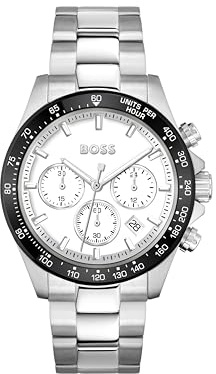 BOSS Herren Chronograph Quarz Uhr 43 mm Hero Kollektion mit Edelstahl Armband Glieder oder Mesh, Datumsfunktion, 3 Sub-Dials, Wasserresistenz 5ATM