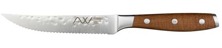 Rockingham Forge Ashwood 12.5cm Serrated Single Steak Knife - Durable Full Tang Natural Wooden Handle - Professional Chef Non-Stick Hammered Finish