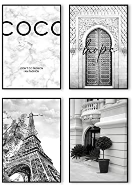 Postertech® Premium Poster Set | 4 Bilder als stilvolle Wanddeko | 4X DIN A4 | Schwarz Weiss COCO Set (4er grau neu)