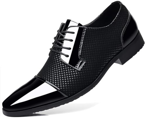 ZUAUOOT Men's Patent Tuxedo Dress Shoes Classic Lace-up Formal Business Shoes Oxfords Black 46