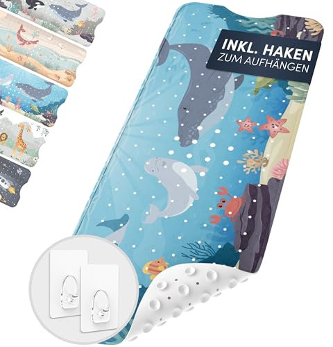 avakido® Badewannenmatte Kinder rutschfest - Inklusive 2 Haken zum Aufhängen - 100% BPA-Frei, Wanneneinlage, Antirutschmatte Badewanne - schimmelresistent & maschinenwaschbar