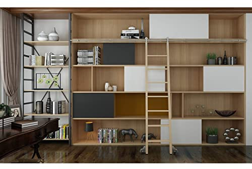 CuNtoHHH Rollleiter-Hardware-Bibliothek - Zubehör für Schiebetürbeschläge aus Edelstahl für Scheunentore, Bibliotheks-Schiebeleiter-Schienensatz, für Bücherregal/Kleiderschrank/Bibliothek (mit Bodenr