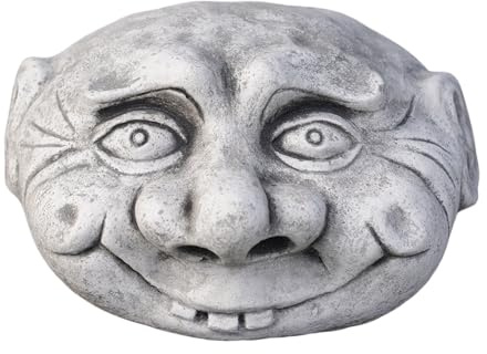 gartendekoparadies.de Lustiges Gesicht Steinkopf, Deko-Stein, H. 15 cm, 25 x 28 cm, 10 kg, Grau, frostsicher aus Steinguss für Außenbereich