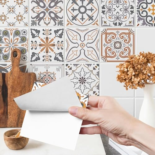 Muralo 24 Stück Fliesenaufkleber Beige marokkanisches Mosaik - 10x10 cm | Klebefliesen, Selbstklebende Fliesen, Mosaikfliesen - ideal für Küche, Bad und Flur, Küchenrückwand, einfach anzubringen