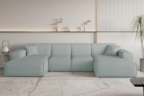 Fun Möbel Wohnlandschaft Sofa U-Form CELES Premium XS in Stoff Scala (Saphirblau)