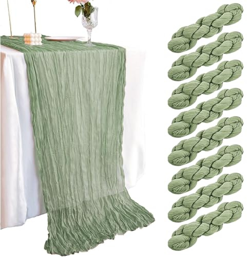 LOPYXBR 8 Stück Tischläufer Salbeigrün 90x300cm Tischläufer Grün Salbei Boho Gaze Käsetuch Läufer Grün Tischläufers Hochzeit für Hochzeit, Party, Geburtstagsparty