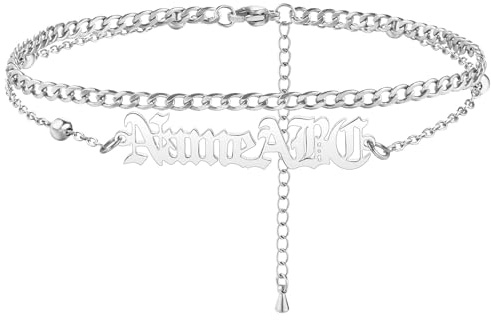 MeMeDIY Personalisierte Fußkettchen mit Namen für Frauen Edelstahlkette Individuelle Strand-Fußkettchen-Armbänder Verstellbar für Freundin Bester Freund -A1