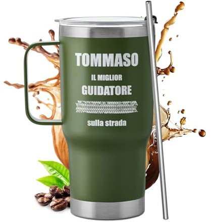 Maverton Bicchiere termico con manico 600ml, Borraccia termica con | Cannuccia, Tazza termica verde, Tazza personalizzata acciaio inox, Regalo collega, Idee regalo uomo compleanno, Regali uomo