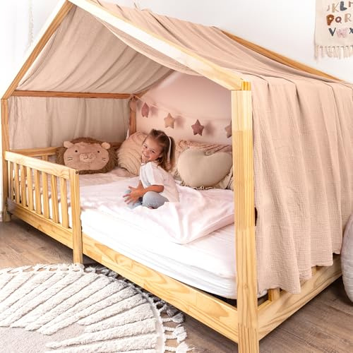 lilimaus Hausbett Himmel mit Gold Applikation [in 12 Farben] Betthimmel Hausbett aus 100% Baumwolle Musselin - Stoffhimmel für Hausbett Deko Mädchen & Jungen - Himmel für Hausbett Kinderbett Vorhang