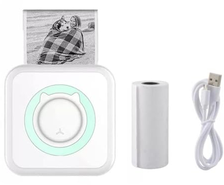 RuiJOTWAT Mini impresora térmica, mini impresora fotográfica, impresora inalámbrica con 1 rollo de papel de impresión para la escuela, el hogar, listas de verificación, garabatos, verde