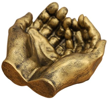 Hjatirace Sculpture Key Tray, Double Hands Shape Keys Storage, Bronze-coloured, 13x13cm/5.12x5.12 inches, Resin Material