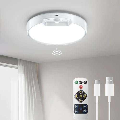 Homelist New Upgraded Motion Sensor Ceiling Light, 8 Inch 500LM LED Ceiling Light with Remote, 8000mAh Battery Powered Rechargeable Dimmable Sensor Lights for Bathroom Garage Shed Loft Hallway Stair