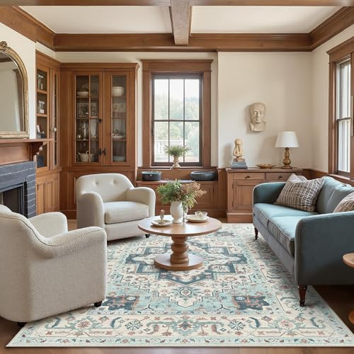 BEIMO Vintage Waschbarer Teppich Wohnzimmer, 200x290cm | Boho Orientalisch, Großer Weicher Kurzflor Carpet mit Rutschfester für Küche und Bettvorleger Schlafzimmer