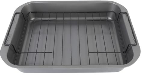 Robusatore Antiaderente con Griglia, Telaio da Forno in Acciaio in Acciaio a Carbonio per Forno, Controllo 'olio Ad Alta Efficienza, Torrefattore Rettangolare per Pollo, Teglia