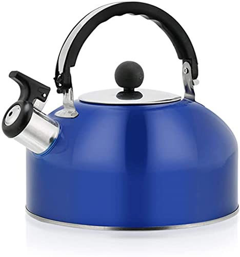 Bollitore da tè in acciaio inox da 2 litri, moderno per stufa con bollitori a manico ergonomico, bollitore a fischietto ad alta capacità, bollitore emisferico, per cucina a induzione-Blue2