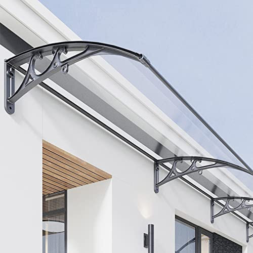 QRZCZXNP Roof panels Aluminium Door Canopy Awning with UV Protection, Transparent PC Board for Outdoor Window Porch Shade, Silver Grey, 60x200cm Patio Roof Cover with Durable Bracket