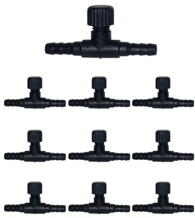10PCS Schwarz ABS Aquarium Luft Ventil Einstellbar T-Förmige Luftpumpe Regelventile Durchfluss Regler Fish Tank Zubehör für 4Mm Schlauch Luftleitung Schläuche Anschluss