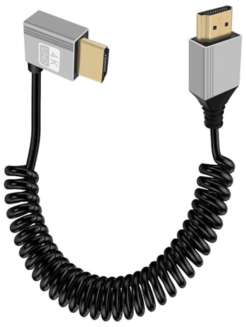 YINGAYOU HDMI Cable Spirale Coudé Rallonge HDMI Male Male 4K@60Hz 10Gbps Boîtier en Aluminium, Connecteur Doré Pour UHD, Moniteur, Portable, Xbox, PS4/PS5 (Coudé à Droite, 0,5–2 m)