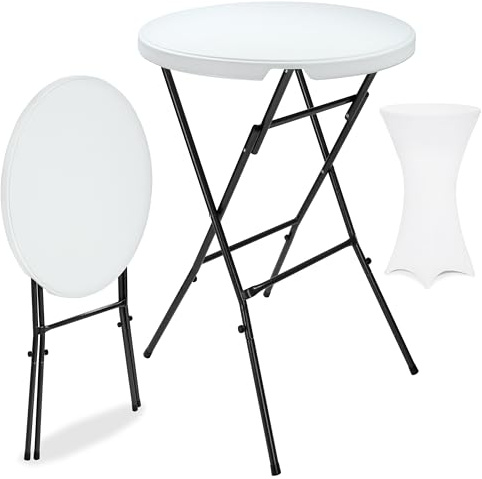 Casaria® Stehtisch mit Husse Weiß 72 cm Set Klappbar Bistrotisch Rund 110 cm Hoch Outdoor Klapptisch Wetterfest Garten Partytisch Bartisch Hochzeit