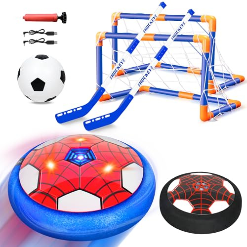Philivivi Spider Air Power Football, Jouet Enfant Ballon de Foot Rechargeable avec LED Lumière, Ensemble 3in1 de air Power Football pour 3-12 Les Eenfants Sport Jeu Interieur Exterieur