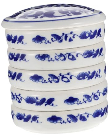 jojofuny Ceramic Ink Dish and Watercolor Pigment Tray 5-Layer Porcelain Mixing Palette with Lid for Artists and Painting Enthusiasts