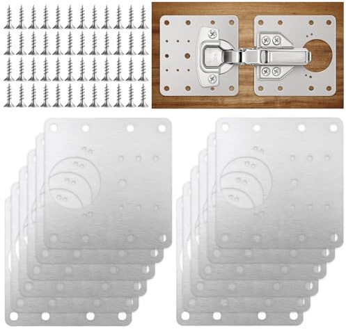12 Pcs 90x90mm Hinge Repair Plates with Screws, Stainless Steel Cabinet Hinge Repair Kit with Screws, Kitchen Cupboard Door Hinge Repair Plate for Furniture Maintenance