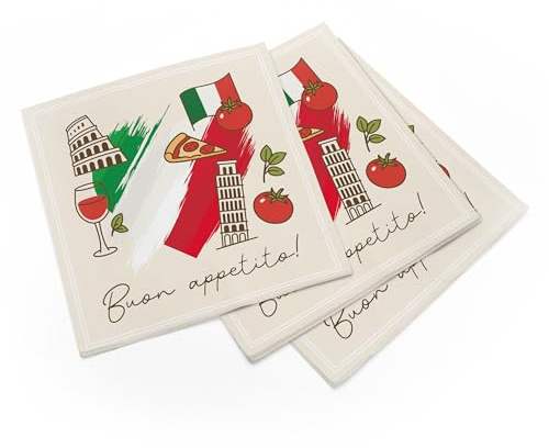 itenga 40x Servietten Italien Flagge Herz 30x30 cm 3-lagig – Buon Appetito – Papier-Servietten (Italien 2)