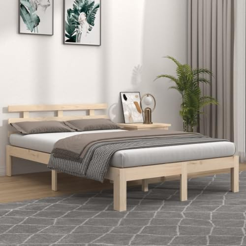 Bucmath Massivholzbett Kiefernholz 120x200 cm, unbehandeltes Holzbett mit Lattenrost, Robustes Bettgestell für Schlafzimmer, modernes Design, Naturholz