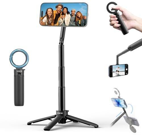 ULANZI MT71 Magnetisches Mini Handy Stativ Aluminium, 3 in 1 Selfie Stick, Vierbeiniger Stand 14N Starker Magnet, Pocket Tripod Portable Kompatibel mit iPhone 17 16 15 14 13 12 Magsafe, Sumsung