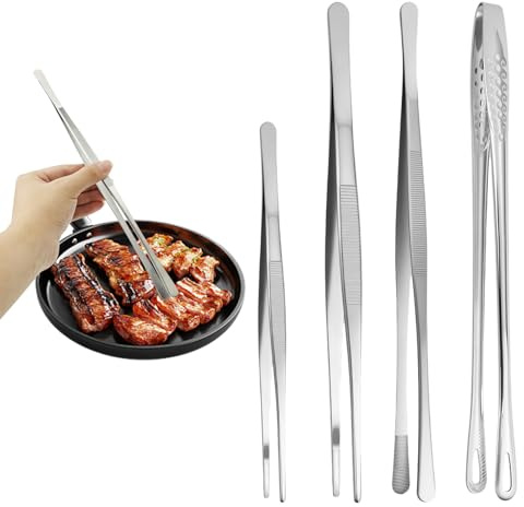 4 stycken kokpincetter rostfritt stål, professionell köttpincett som kökshjälp, pincett lång kökspincett av rostfri för kök grillning, perfekt för familjefester – 30 cm/28 cm/25 cm