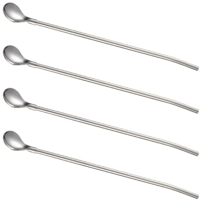 Cucchiaio di paglia con manico lungo in acciaio inossidabile, 4 pezzi, multifunzionale, per mescolare cocktail e bevande fredde, cucchiaio con cannuccia