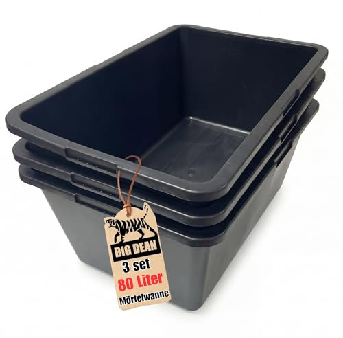 BigDean 3 Stück Mörtelwanne 80 Liter 78x47x30 eckig Made in Europe sehr stabil Pflanztopf Miniteich