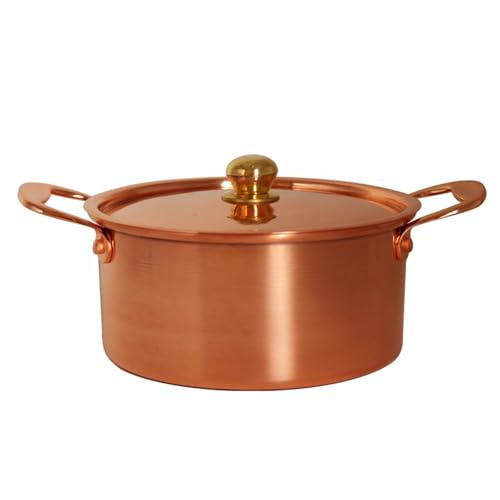 Olla de sopa de doble oreja con tapa, cazuela de cobre para guisos, pasta, ollas de cocina para estufa de cocina e inducción