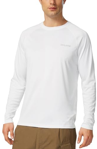 baleaf Men's Sun Protection Shirts UV SPF T-Shirts UPF 50+ Long Sleeve Rash Guard Fishing Running Quick Dry White Size M