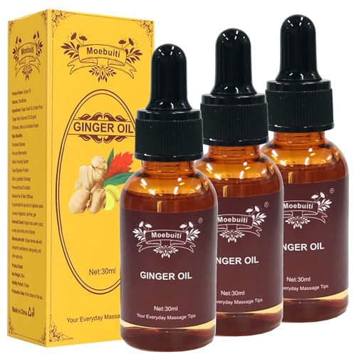 Ginger Oil, Relaxing Massage Oils for Massage Therapy, Pure Ginger Essential Oil for Lymphatic Drainage, Hair Care, Joint Pain, Skin, Belly, Diffuser, Aromatherapy, 30ml (Pack of 3)