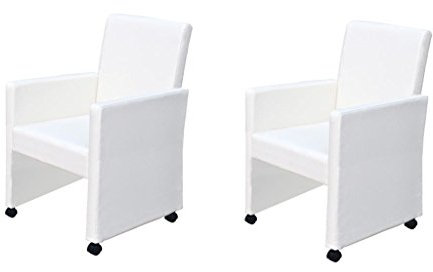Festnight 2er Set Kunstleder Esszimmersessel mit R?dern | Essstuhl Polstersessel Esszimmer Stühle Armsessel Max. Belastung 120kg Weiss