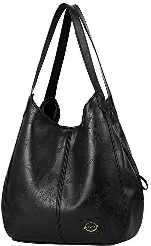 I IHAYNER Damen Schultertaschen Handtasche Weiche Ledertaschen für Frauen Große Kapazität Handtaschen mit mehrere Taschen Shopper für Arbeit und Reisen Schwarz