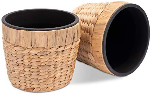 Decorasian 2er Set Blumentopf rund geflochten aus Seegras mit stabilem Kunststoffeinsatz zum bepflanzen - Pflanztopf - 2 x 20cm